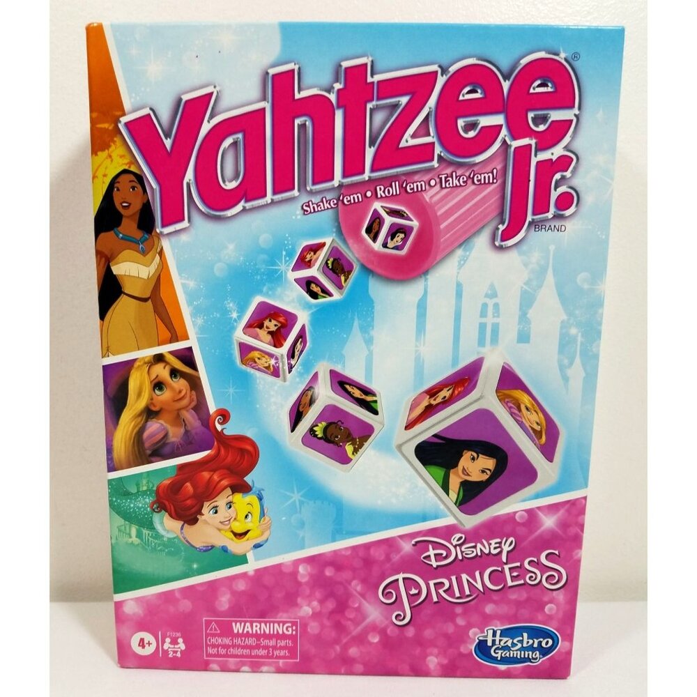 Yahtzee Jr Disney Princess Board Game Dice Ariel Rapunzel Tiana Mulan Complete